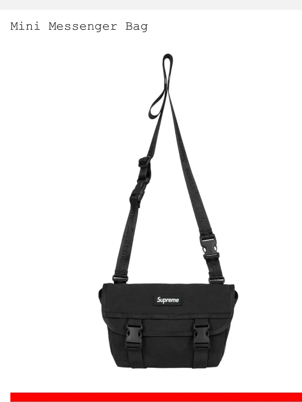 Unisex Supreme Black Messenger Bag with Box Logo Patch
